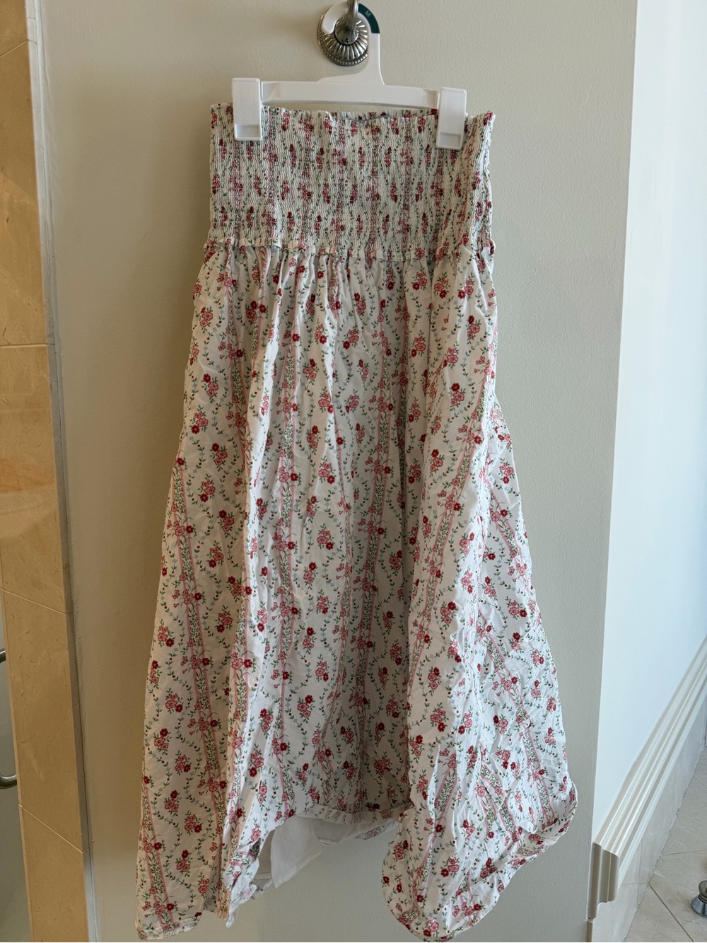 Hill House Cream Maxi Skirt with Red Floral Print